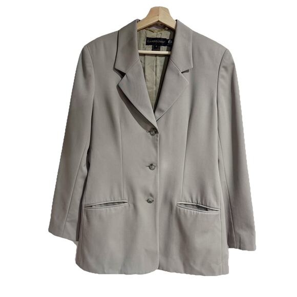 Classiques Entier Women Small Taupe 100 Wool Three Button Blazer Padded Shoulder - Picture 1 of 5